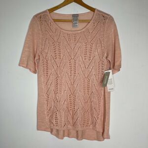NWT Chico’s Size 0 Pullover‎ POINTELLE STITCH SWEATER Shirt Blush Peach Small
